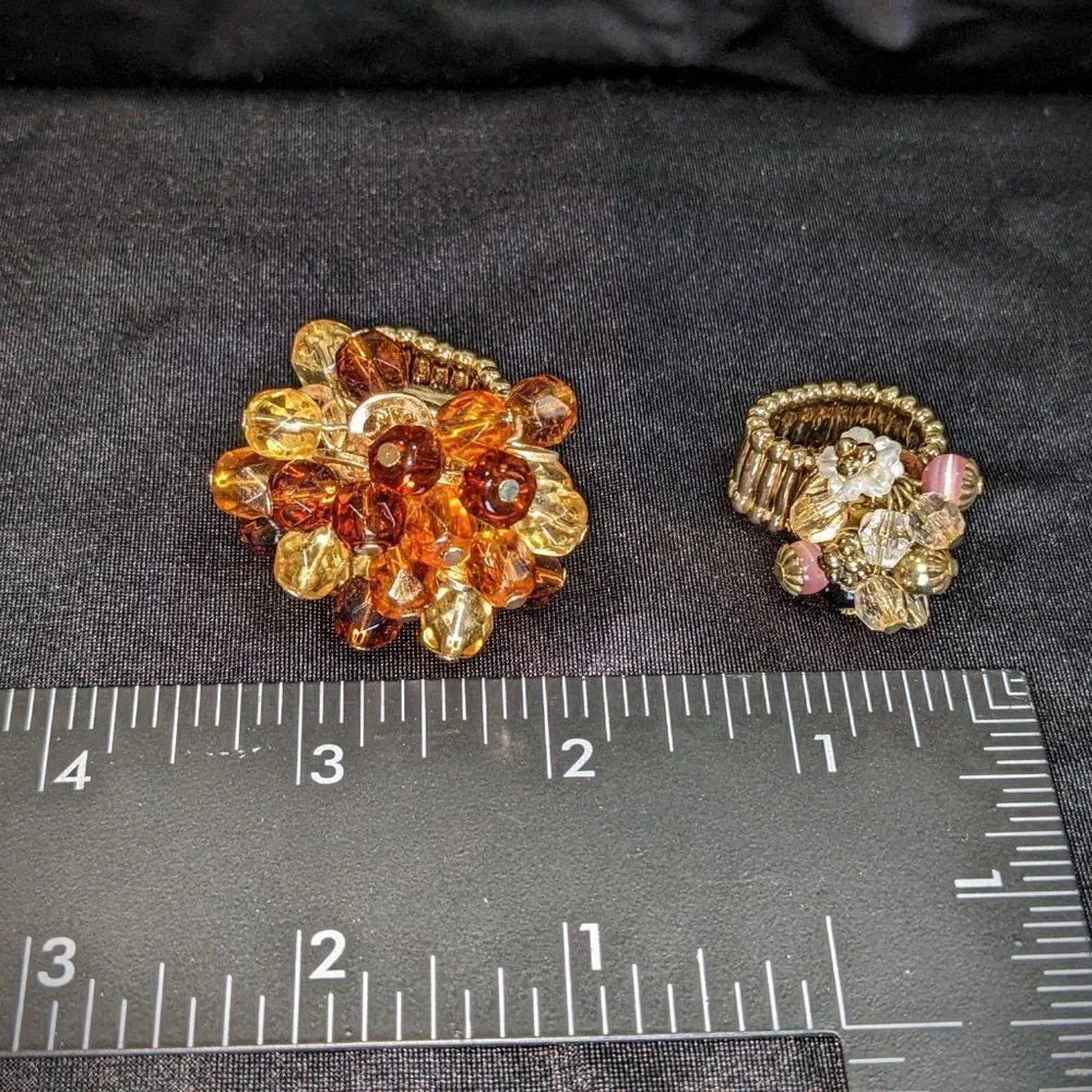 Beaded Pair of Rings- Earthy Tone & Pink Gold Black and White Beads